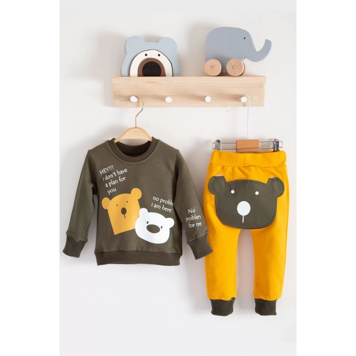 Eterelle No Problem Yazılı Bear Desenli 2li Erkek Bebek Takımı