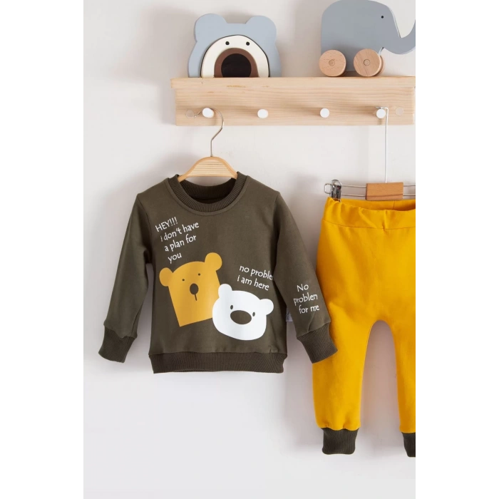 Eterelle No Problem Yazılı Bear Desenli 2li Erkek Bebek Takımı