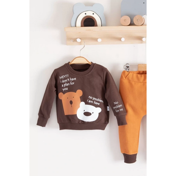 Eterelle No Problem Yazılı Bear Desenli 2li Erkek Bebek Takımı
