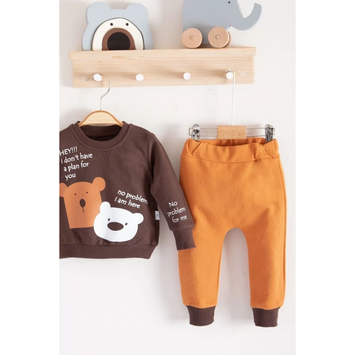 Eterelle No Problem Yazılı Bear Desenli 2li Erkek Bebek Takımı