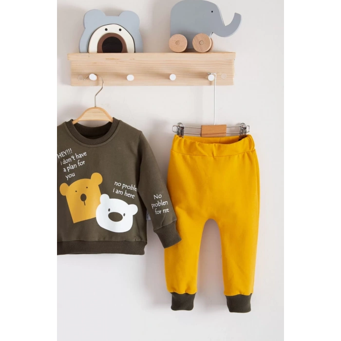 Eterelle No Problem Yazılı Bear Desenli 2li Erkek Bebek Takımı