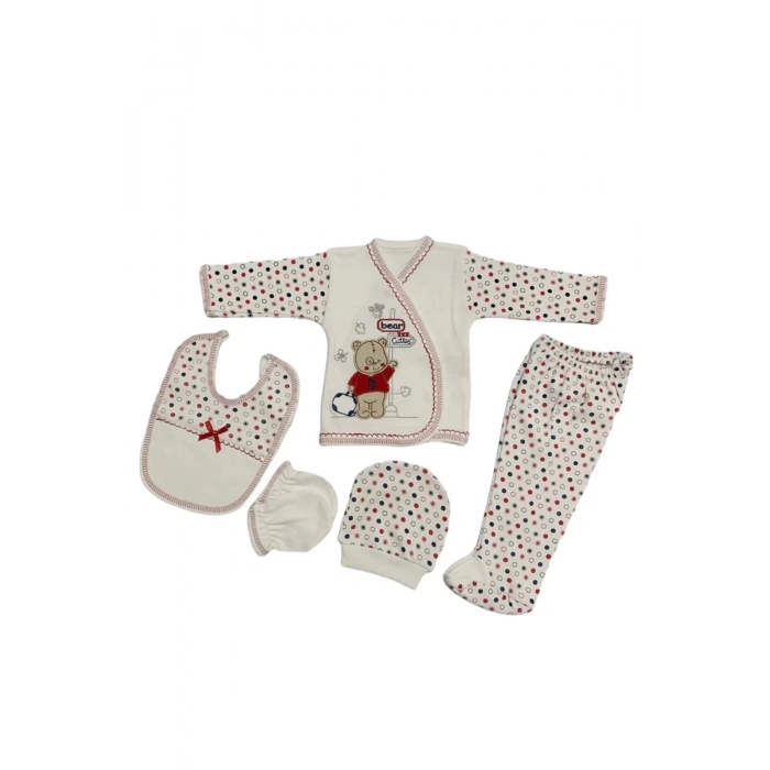 Eterelle O Bebe 5li Hastane Çıkışı Yeni Doğan Zıbın Set Çantalı Ayı Kırmızı