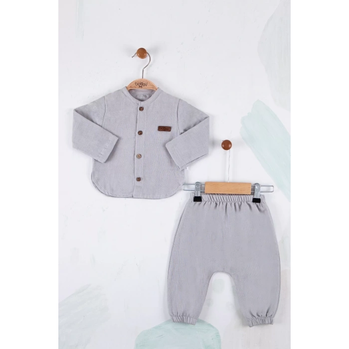 Eterelle Oval Kesim 5 Düğmeli Müslin Kumaş 2li Erkek Bebek Takımı