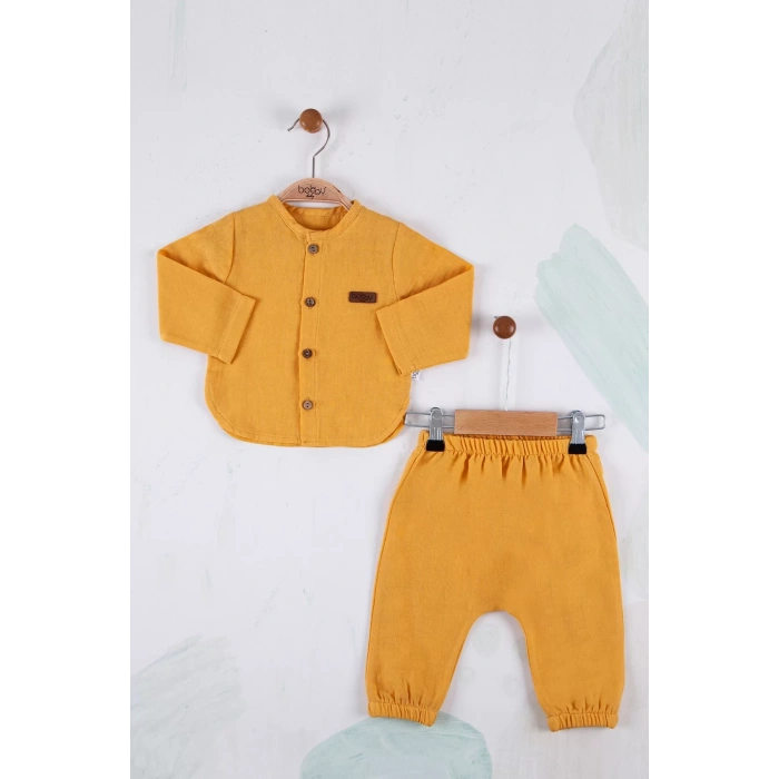 Eterelle Oval Kesim 5 Düğmeli Müslin Kumaş 2li Erkek Bebek Takımı