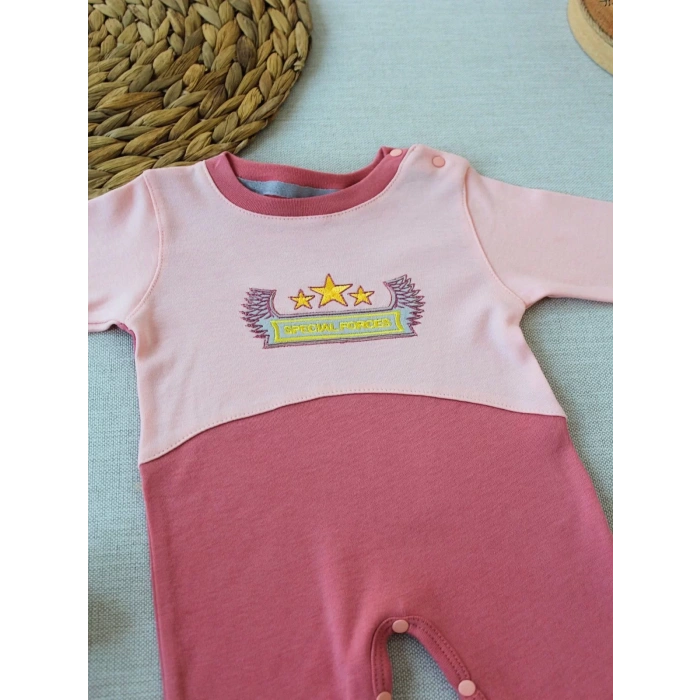 Eterelle 3-6 9-12 12-18 Ay Özel Kuvvetler Nakışlı Bere Şapkalı Kız Erkek Bebek Tulumu Gül Kurusu