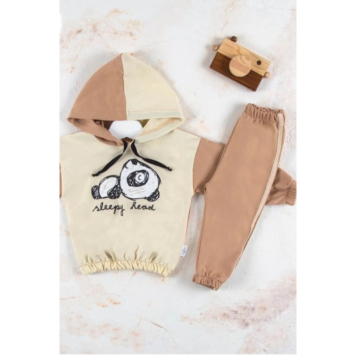 Eterelle Panda Desenli Kapişonlu Erkek Bebek Takımı