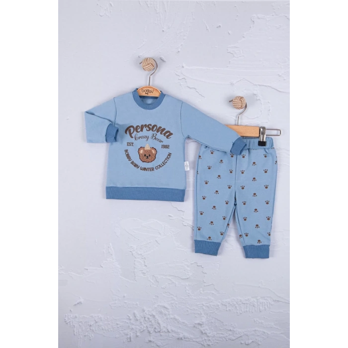 Eterelle Persona Bear Nakışlı % 100 Pamuk 2li Erkek Bebek Takım