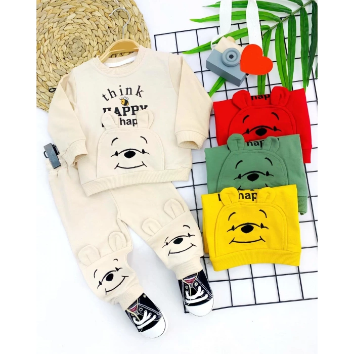 Eterelle 9-12-18-24 Ay Pohh Desenli Uzun Kollu Sweat 2li Kız Erkek Bebek Takımı Sarı