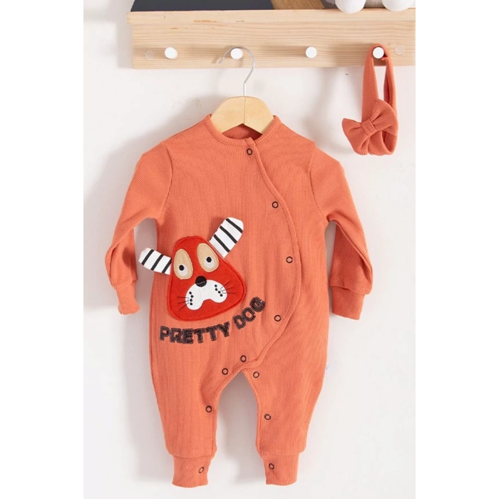 Eterelle Pretty Dog Nakışlı Bandanalı % 100 Pamuk Kız Bebek Tulumu