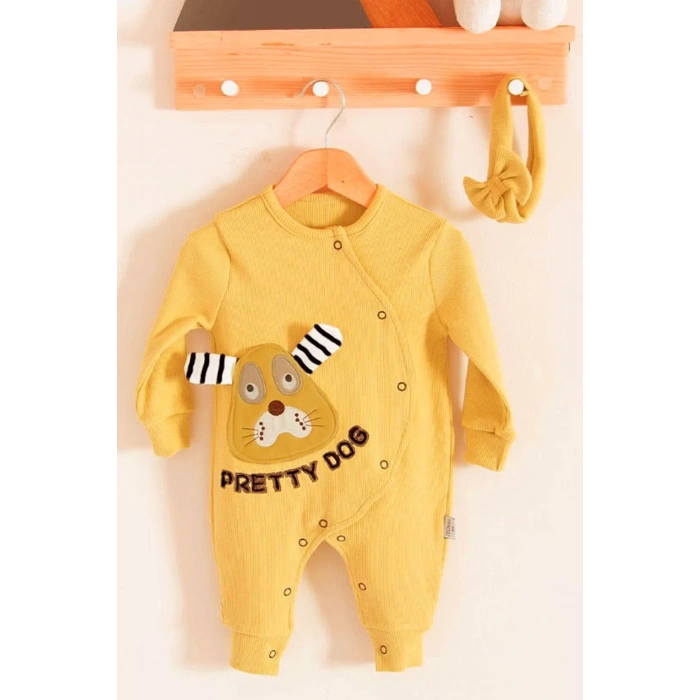 Eterelle Pretty Dog Nakışlı Bandanalı % 100 Pamuk Kız Bebek Tulumu