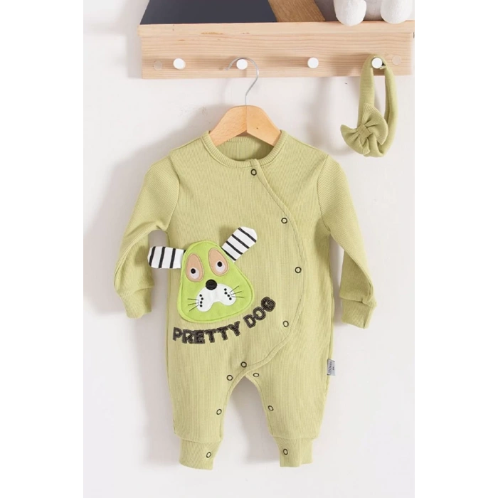 Eterelle Pretty Dog Nakışlı Bandanalı % 100 Pamuk Kız Bebek Tulumu