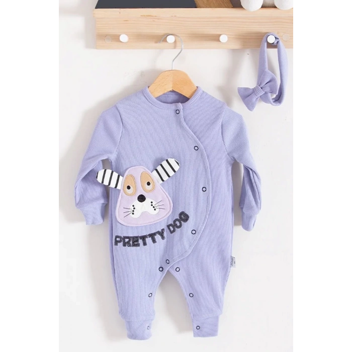 Eterelle Pretty Dog Nakışlı Bandanalı % 100 Pamuk Kız Bebek Tulumu