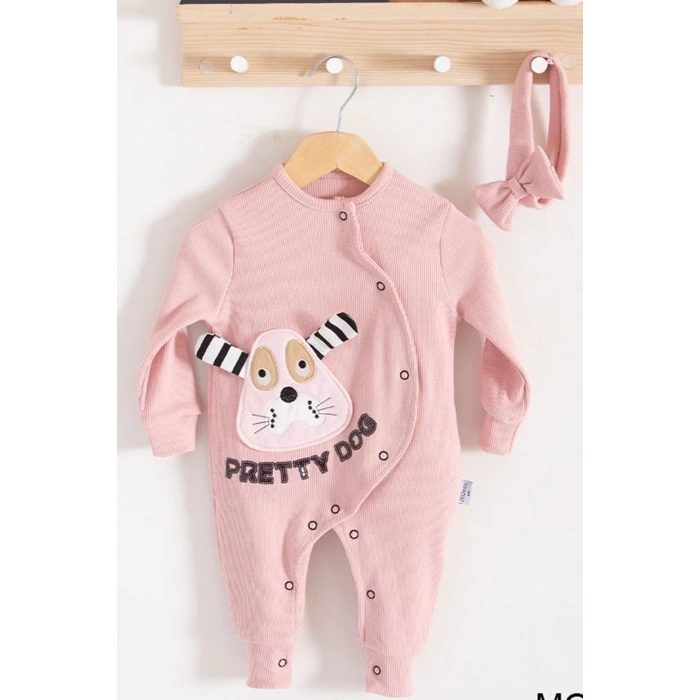 Eterelle Pretty Dog Nakışlı Bandanalı % 100 Pamuk Kız Bebek Tulumu