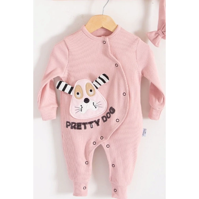 Eterelle Pretty Dog Nakışlı Bandanalı % 100 Pamuk Kız Bebek Tulumu