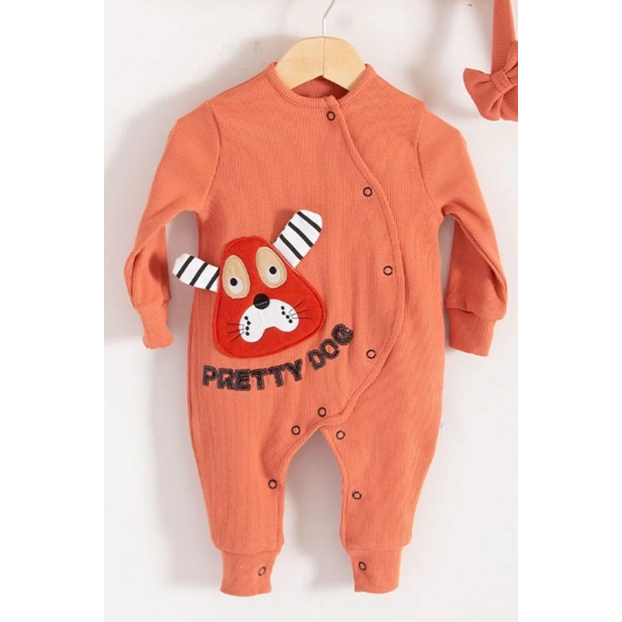 Eterelle Pretty Dog Nakışlı Bandanalı % 100 Pamuk Kız Bebek Tulumu