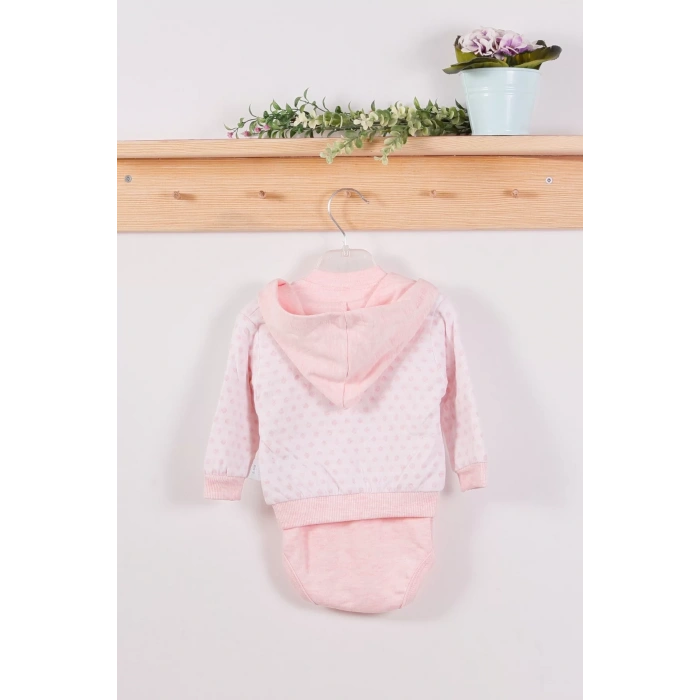 Eterelle Puan Desenli Kapişonlu % 100 Pamuk 3lü Kız Bebek Takım