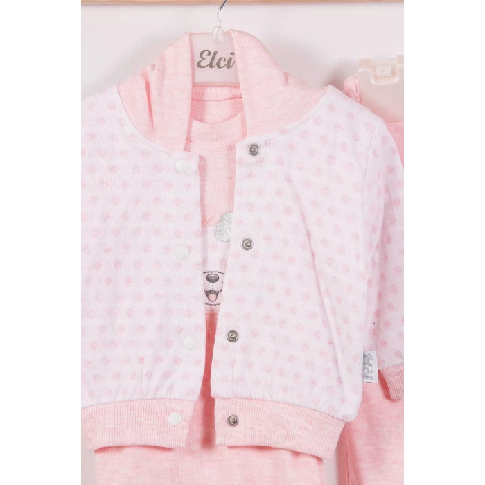 Eterelle Puan Desenli Kapişonlu % 100 Pamuk 3lü Kız Bebek Takım