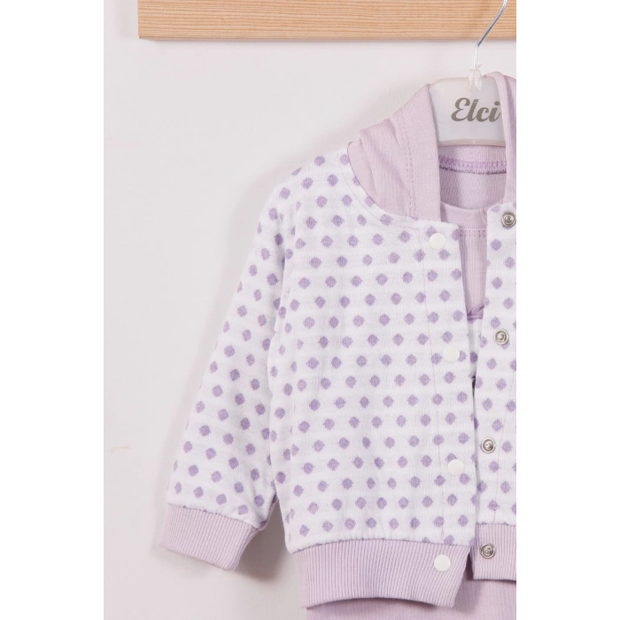 Eterelle Puan Desenli Kapişonlu % 100 Pamuk 3lü Kız Bebek Takım