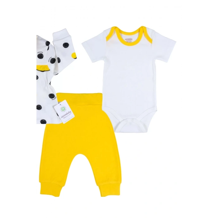 Eterelle Puanlı Hırkalı % 100 Pamuk 3lü Kız Takım