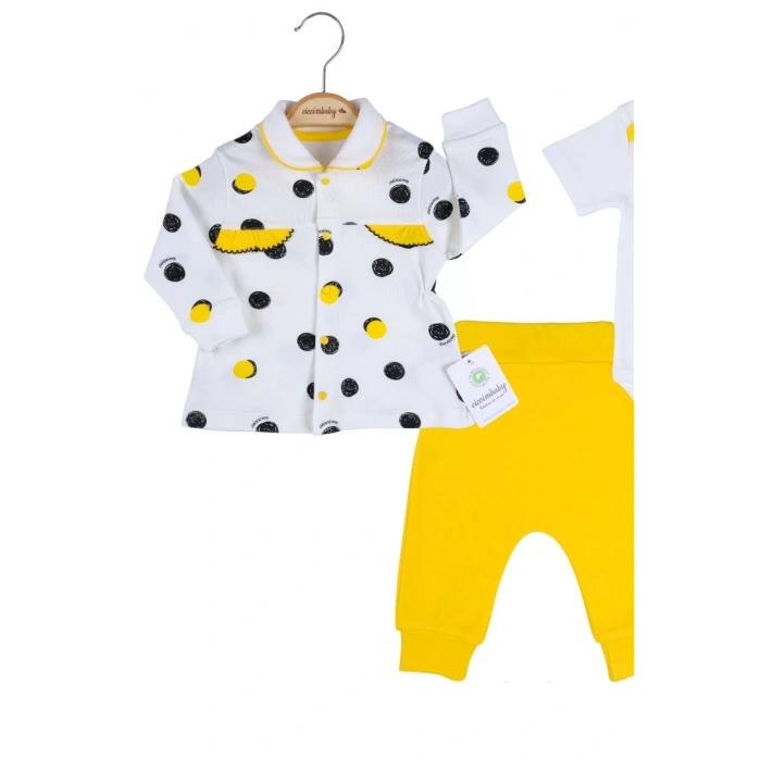 Eterelle Puanlı Hırkalı % 100 Pamuk 3lü Kız Takım