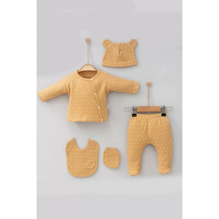 Eterelle Puantiye Desenli % 100 Pamuk Kız Bebek Hastane Çıkış Seti