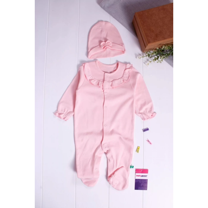 Eterelle Robası Astarlı Fiyonk Şapkalı Kız Bebek Tulum