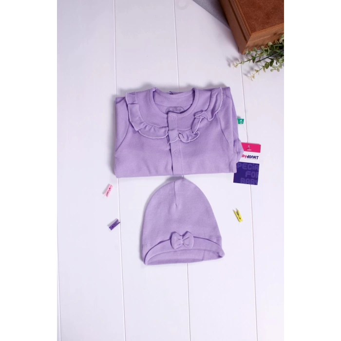 Eterelle Robası Astarlı Fiyonk Şapkalı Kız Bebek Tulum