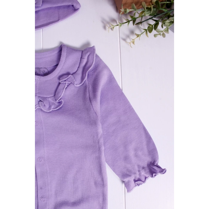 Eterelle Robası Astarlı Fiyonk Şapkalı Kız Bebek Tulum