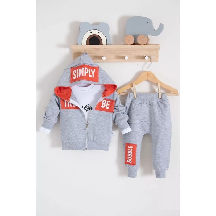 Eterelle Simply Desenli Kapişonlu 3lü Erkek Bebek Takımı