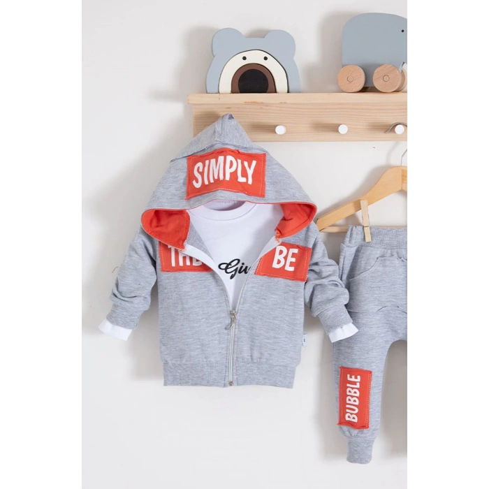 Eterelle Simply Desenli Kapişonlu 3lü Erkek Bebek Takımı