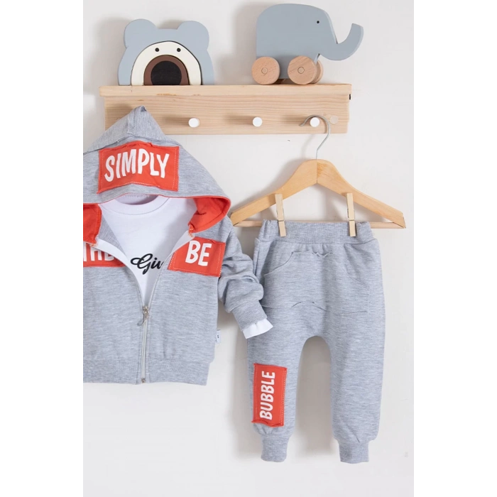 Eterelle Simply Desenli Kapişonlu 3lü Erkek Bebek Takımı