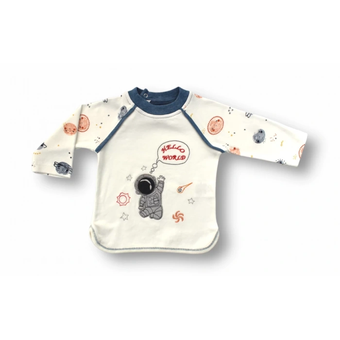 Eterelle 3-6 6-9 9-12 Ay Şirin Kozmonot Nakışlı Şapkalı Uzun Kollu Sweatli 3lü Kız-erkek Bebek Takımı Ekru