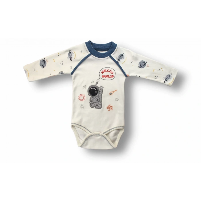 Eterelle 3-6 6-9 9-12 Ay Şirin Kozmonot Nakışlı Şapkalı Uzun Kollu Zıbınlı 3lü Kız-erkek Bebek Takımı Ekru