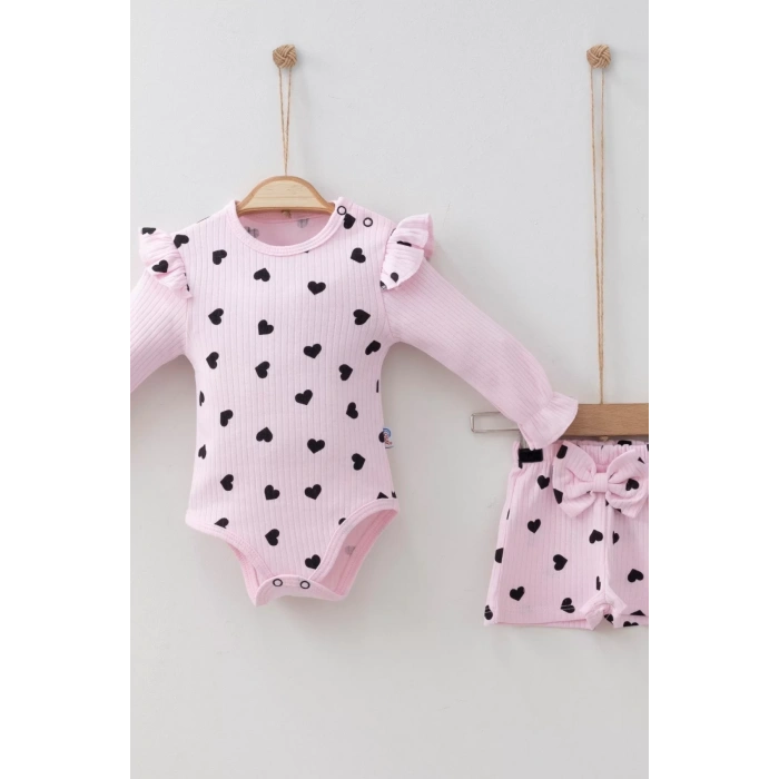 Eterelle Şortlu Kalp Desenli 2li Kız Bebek Takımı