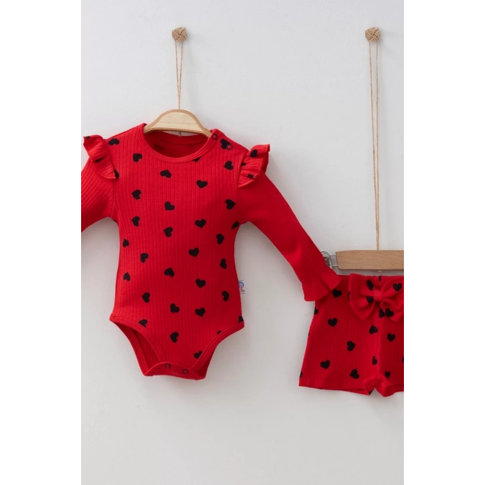 Eterelle Şortlu Kalp Desenli 2li Kız Bebek Takımı