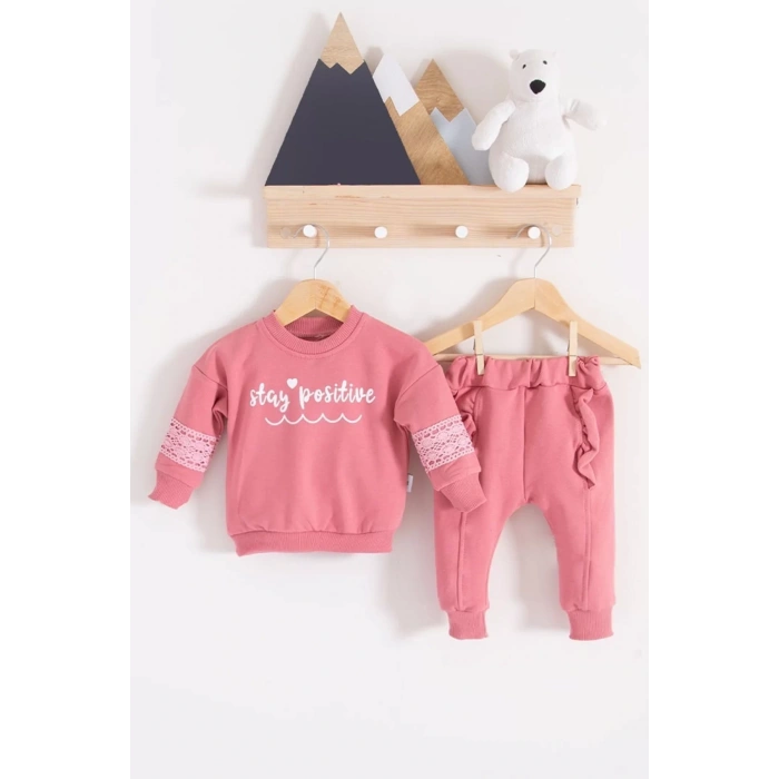 Eterelle Stay Pozitive Dantelli 2li Pamuk Kız Bebek Takım