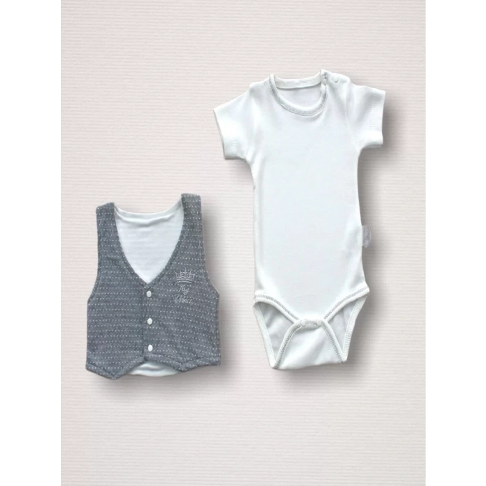 Eterelle Süper Prens Nakışlı  10lu Zıbın Takımı Hastane Çıkışı Gri