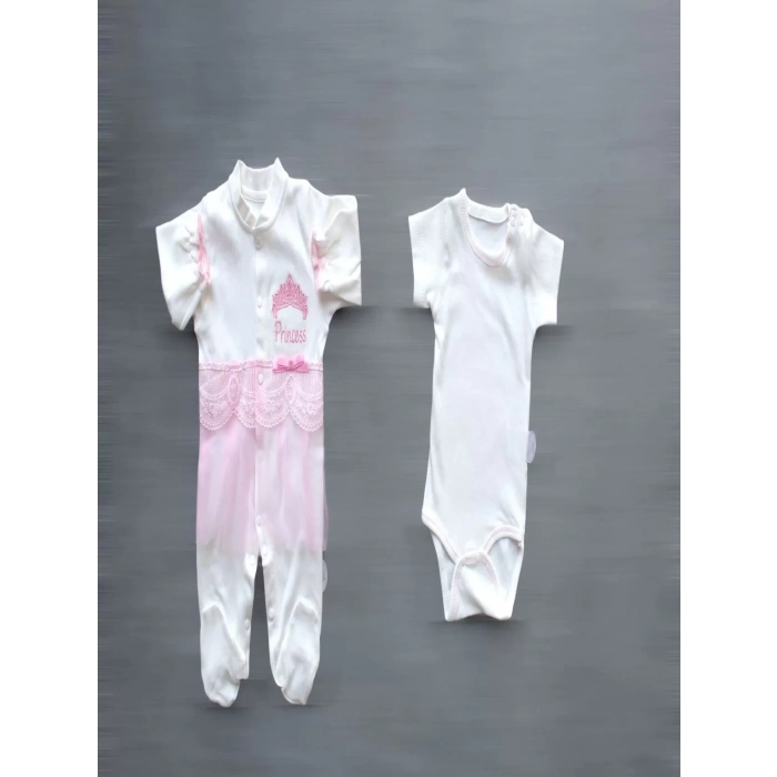 Eterelle Taçlı Prensesim Nakışlı  10lu Zıbın Takımı Hastane Çıkışı Pembe