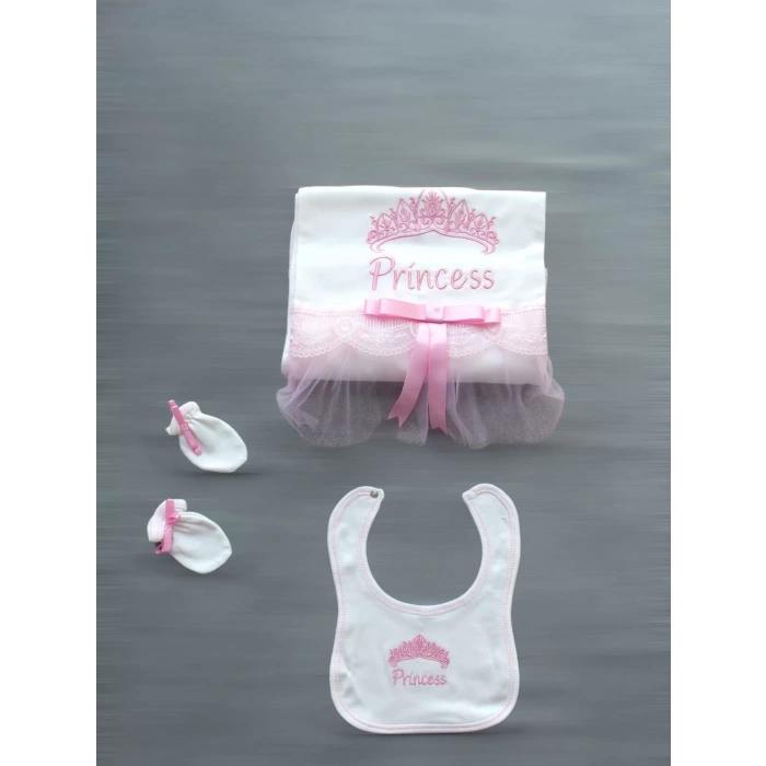 Eterelle Taçlı Prensesim Nakışlı  10lu Zıbın Takımı Hastane Çıkışı Pembe