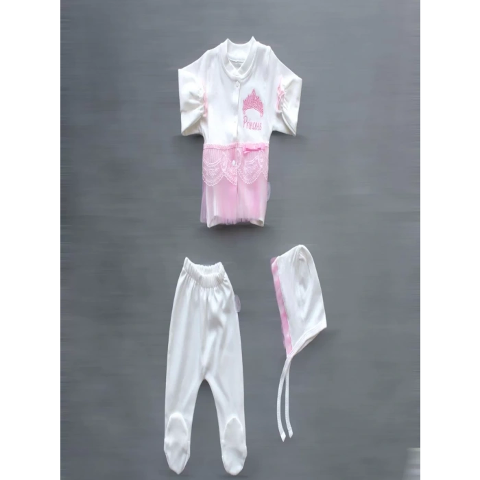 Eterelle Taçlı Prensesim Nakışlı  10lu Zıbın Takımı Hastane Çıkışı Pembe