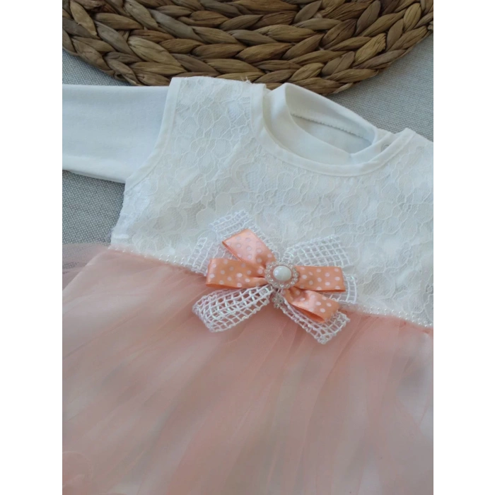 Eterelle 0-6 Ay Tül Etekli Kurdelalı Taş Detaylı Kız Bebek Hediyelik, Mevlütlük, Kınalık 3lü Takım Pudra