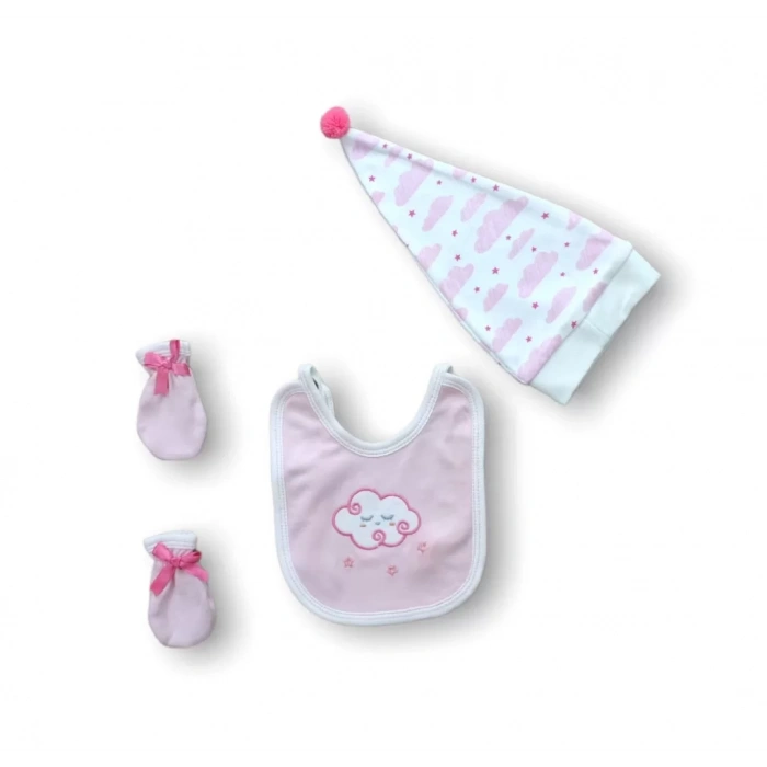 Eterelle Uykucu Bulut Nakışlı  5li Zıbın Takımı Hastane Çıkışı Pembe