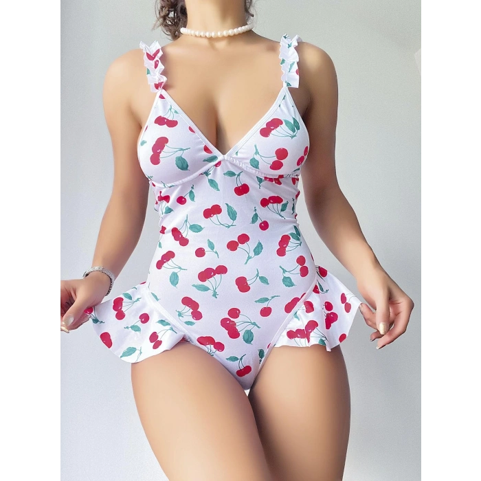 Vişne Desenli Fantezi Body