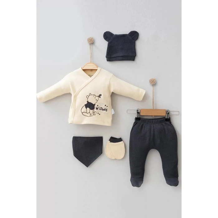 Eterelle Waffle Natural % 100 Pamuk 5li Erkek Bebek Hastane Çıkış Seti