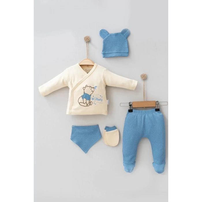 Eterelle Waffle Natural % 100 Pamuk 5li Erkek Bebek Hastane Çıkış Seti