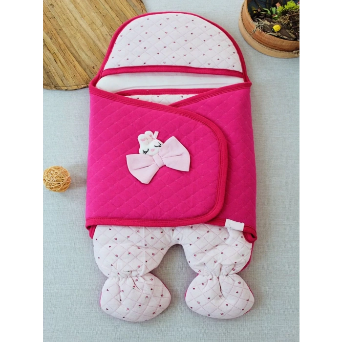 Eterelle Yenidoğan Açılır Kucaklı Fiyonk Detay Ayaklı Kız Bebek Kundak Pembe