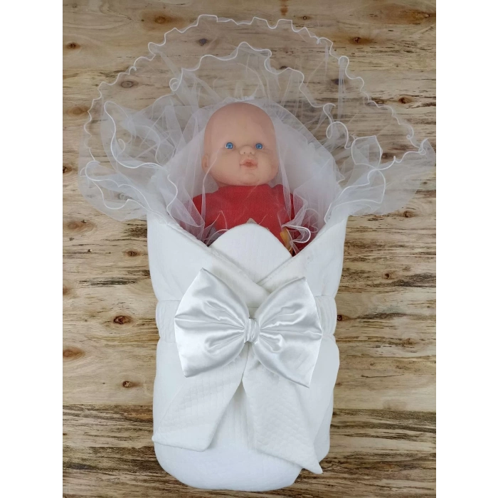 Eterelle Yenidoğan Bal Peteği Taç Nakışlı Kundaklı Trilüks 3lü Alt Açma Seti Ekru