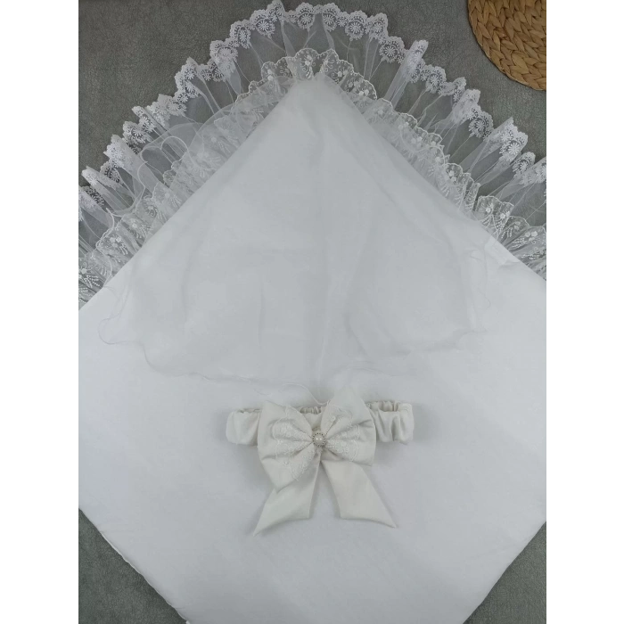 Eterelle Yenidoğan Bambu Taç Nakışlı Delüks Kundak Bebek Battaniyesi Ekru