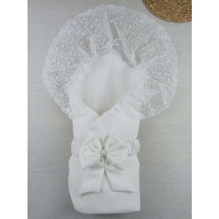 Eterelle Yenidoğan Bambu Taç Nakışlı Kundaklı Trilüks 3lü Alt Açma Seti Ekru