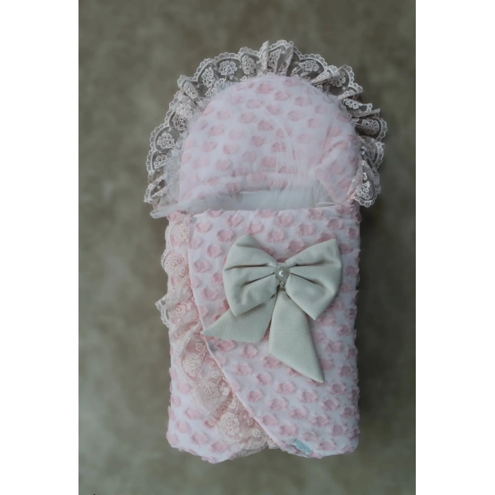 Eterelle Yenidoğan Dörtlü Koza Dantelli Kız Kundak Bebek Battaniyesi Pembe